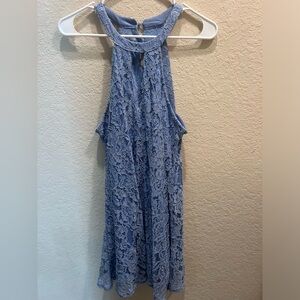 Elegant Blue Lace Halter Dress